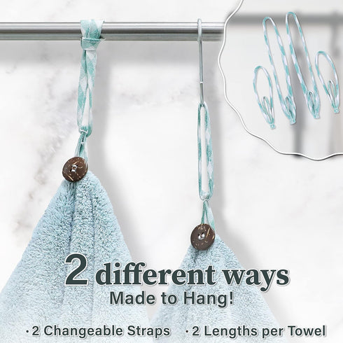 myHomeBody Hand Towels Set of 2, Absorbent Charcoal Fiber Cleaning Cloths with Hanging Loops, Pine Green