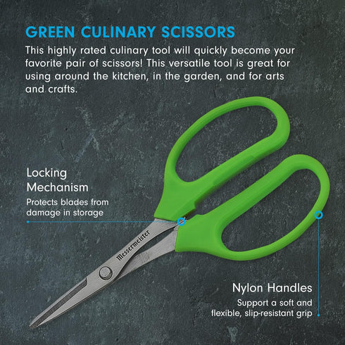 Messermeister 6-Inch Culinary Scissors, Green - All-Purpose Kitchen Scissors with 2Cr13 Stainless Steel & Nylon
