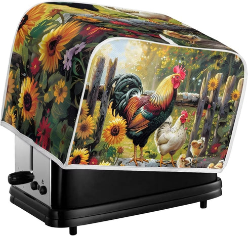 Sunflower Rooster Toaster Oven Covers, Quilted Polyester Fabric Dust-proof Cover for Small Appliance, Stain Resistant