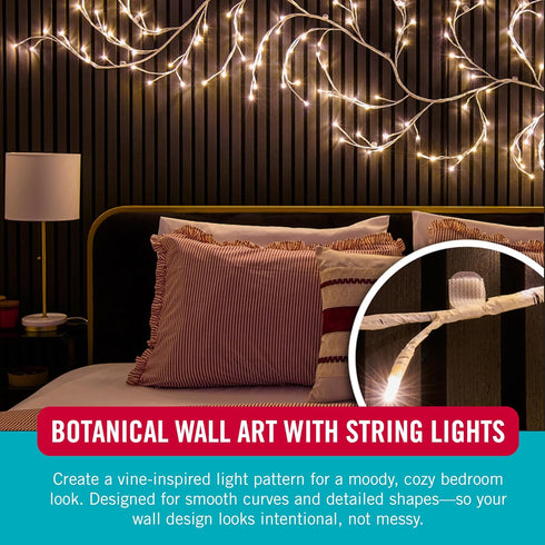 50 Pack 24 VELCRO Brand Indoor Light Clips for Hanging String Lights, Holds Up to ft, Transparent Peel-and-Stick Wall