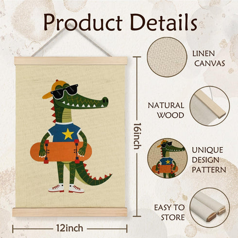 12x16 Inch YTRGI Crocodile Skateboard Nursery Wall Art Decor, Kids Room Decor, Trendy Alligator Animal Poster Hanger