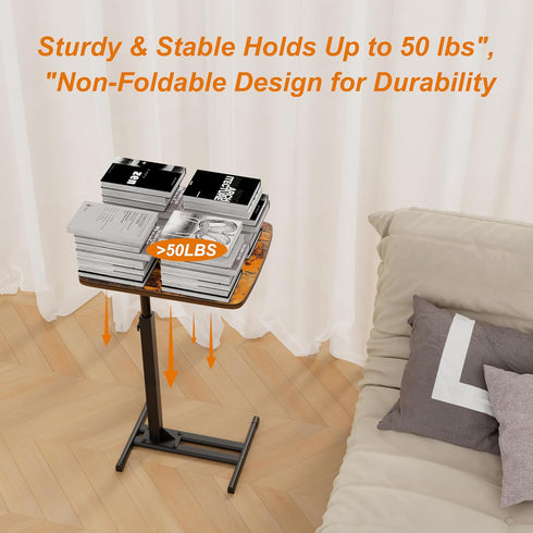 360 TV Tray Table for Small Spaces with Swivel Tabletop & Height Adjustable,C Shaped Sofa Arm End Side Table, Bed Tray