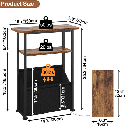 3 Yusong Narrow Side Table for Small Spaces, Skinny End Table with Storage Basket, Tier Slim Sofa Couch Bedside Table