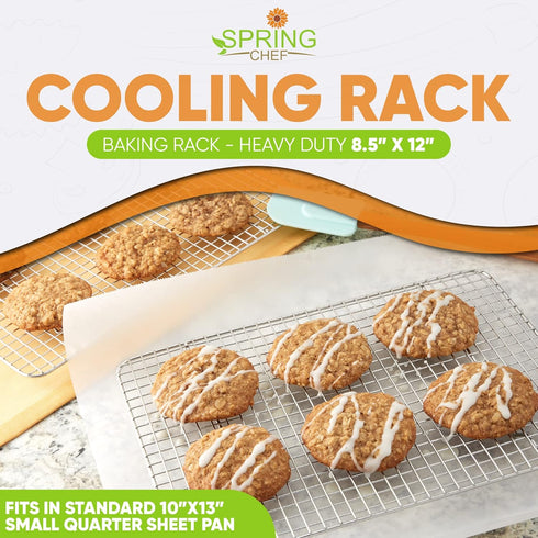 Spring Chef Cooling Rack & Baking Rack - 100% Stainless Steel Cookie Cooling Rack, Wire Baking Rack, Oven Safe 8.5 x 12 Inches Fits Small Quarter Sheet Pan - for Cooking, Baking, Grilling, Smoking by Spring Chef