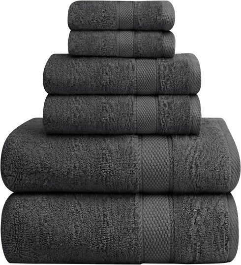 Oakias Premium Towel Set 600 GSM 6 Piece Grey - 100% Ring