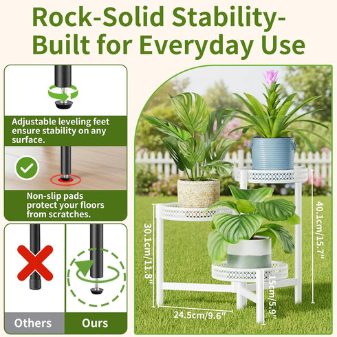 NQW 3 Tiered Tall Plant Stand Indoor Outdoor, Metral Plant Shelf for Corner Display Rack, Multi-Tier Folding Planter