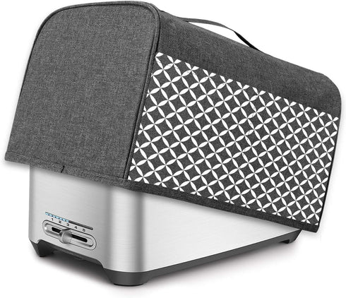 Yarwo 4 Slice Toaster Cover, Gray with Grid, Fits Most Long Slot Toasters, Pockets and Top Handle
