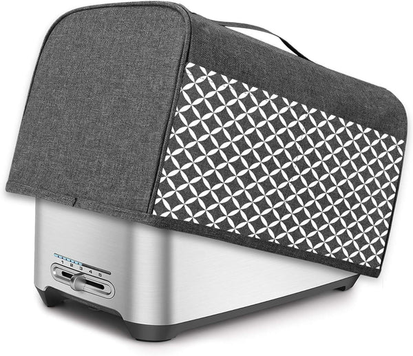 Yarwo 4 Slice Toaster Cover, Gray with Grid, Fits Most Long Slot Toasters, Pockets and Top Handle