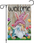 Welcome Easter Gnome Garden Flag 12x18 Double Sided Burlap, Funny Bunny Floral Small Yard Flag for Easter Holiday