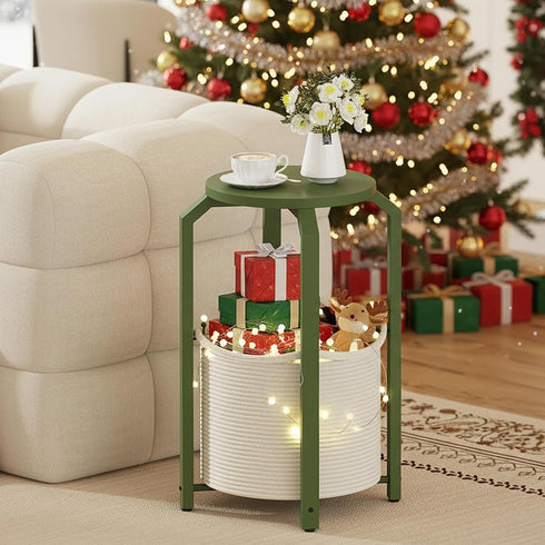 TB01BOG092 TUTOTAK Small Side Table, Round End Table, Night Stand, Bedside Table, Sofa Table with Storage Basket