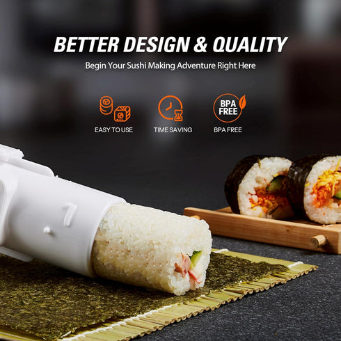 ISSEVE Sushi Making Kit, Sushi Bazooka Maker with Bamboo Mats, Chopsticks, Paddle, Spreader, Knife, DIY Roller Machine