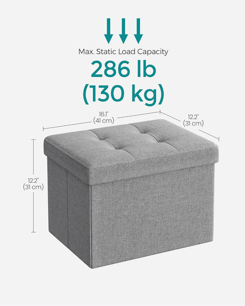 12.2 16.1 12.2 Inches, 286 lb ULSF102G02 SONGMICS Mazie Collection - Small Folding Storage Ottoman, Foot Rest Stool, x