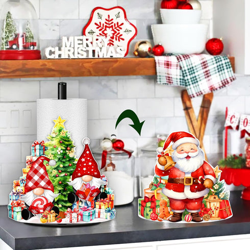 HNBYTJ Countertops 2 Christmas Paper Towel Holder, Christmas Gnomes Santa Claus Decor, Metal Stand Towels Paper Holder