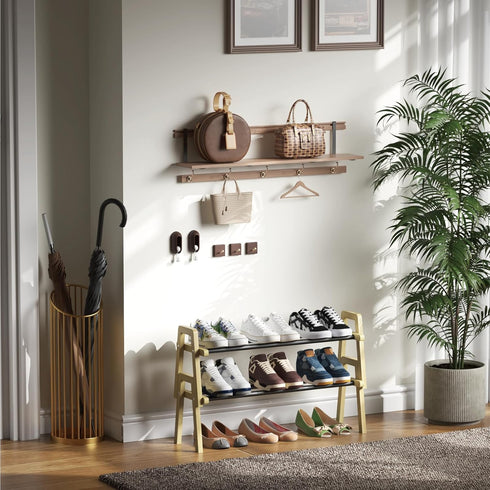 TIFFLOI 2-Tier Closet, Stackable Bamboo Shoe Rack, Free Standing Shoe Storage Organizer for Entryway, Doorway - Natural