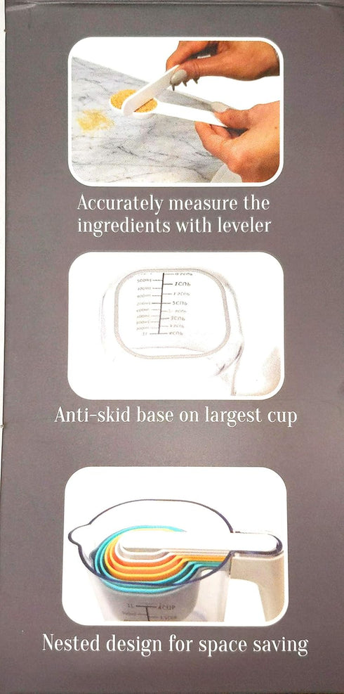 GK509W 10 pcs Nesting Stackable Measuring Cup and Spoons Set - Includes One Scraper and One Funnel, BPA Free,