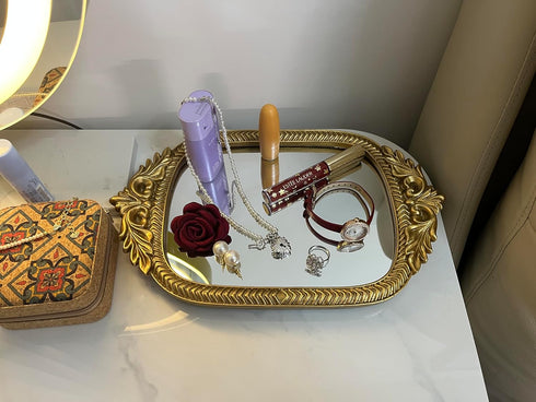 12.5" 8" Gold Mirror Tray| x | Mirror Trays for Vanity Elegant Guest Card Holder & Versatile Home/Vanity Decor |