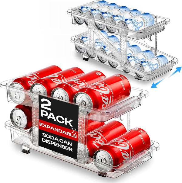 Oizeir Expandable Soda Can Dispenser For Fridge - 2-Pack - Clear Transparent Soda