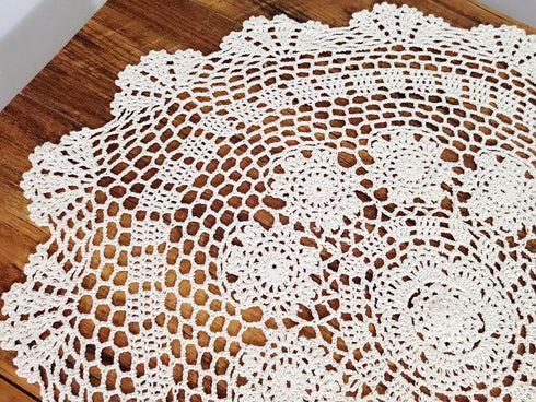 Laivigo New Handmade Crochet Cotton Lace Round Table Cloth Doilies, 24 Inch, Beige