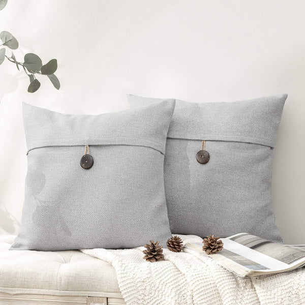Phantoscope Pack of 2 Farmhouse Throw Pillow Covers, Vintage Linen Solid Decorative Cover for Couch Bed Light Grey 18 x