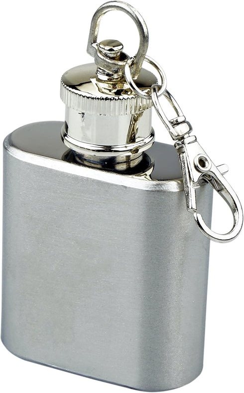 SE Stainless Steel Drinking Hip Flask, 1 oz, with Attached Screw Cap for Camping and Events