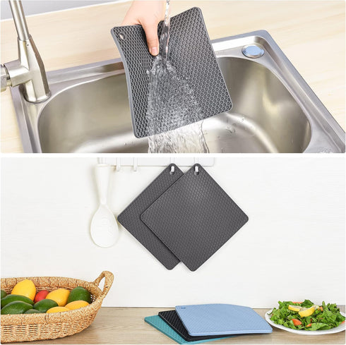 Trivets for Hot Dishes, 6 Pack Blue Silicone Pot Holders, Multi-Use Heat Resistant Hot Pads for Kitchen