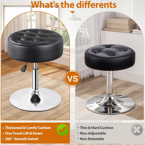 360 JupiterForce Adjustable Vanity Stool Chair for Makeup, Swivel Makeup Vanity Chair Faux Leather Vanity Stool
