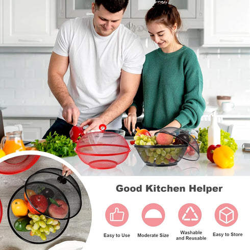 MAQUITA 2 Pcs Summer Mesh Fruit Basket with Lid, Protective Countertop Wire Fruit Bowl for Kitchen