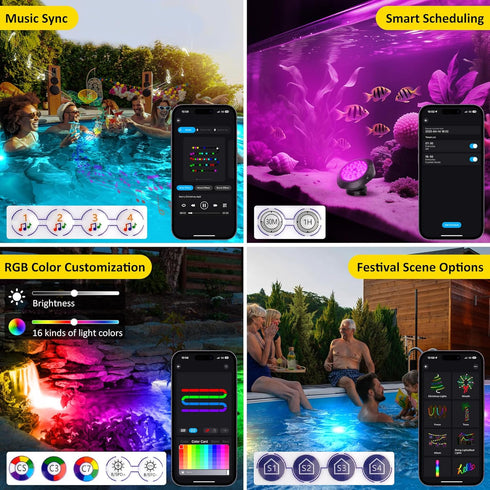 IP68 (Set 2) T-SUN Color Changing Pond Lights LED Underwater APP and Remote Control Submersible Fountain Lights