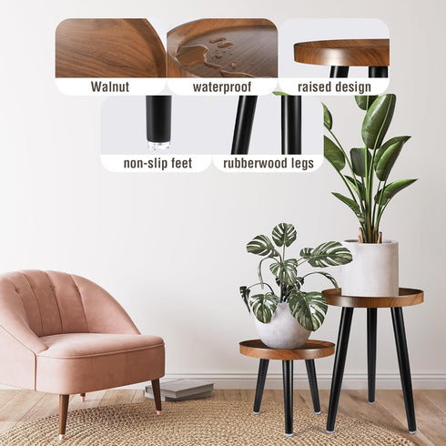 12"x18") KGPLOME Indoor Plant Stand,Wood Mid Century Plant Table in Walnut Finish,Tall Plant Stand for Flower