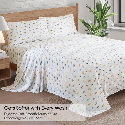 Set 100% 16" Ivellow Twin Sheets Kids Natural Cotton Sheets Soft Breathable Durable Lightweight Crispy Percale Bed