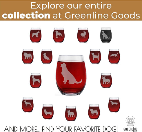 Golden Retriever Stemless Wine Glasses (Set of 2) - Unique for Dog Lovers, Hand Etched with Breed Name