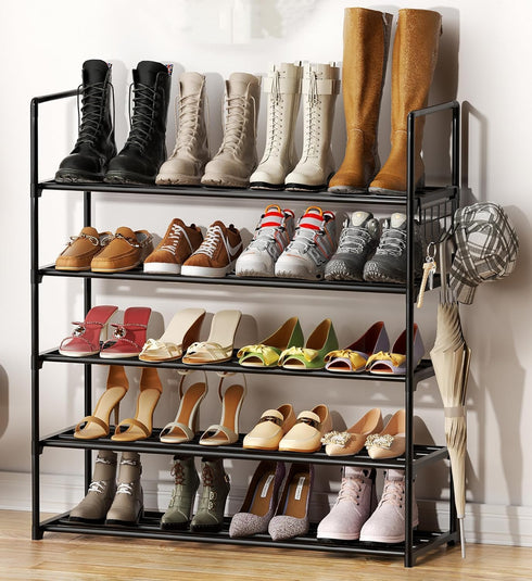 Organizer,5 20-25 Metal Shoe Tiers Shoe Storage Shoe Rack with Hooks,Fit Pairs,Adjustable Shoe Shelf