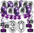 30th Birthday Purple Party Pack, Banner, Balloon, and Swirls for Birthday Decorations and Supplies