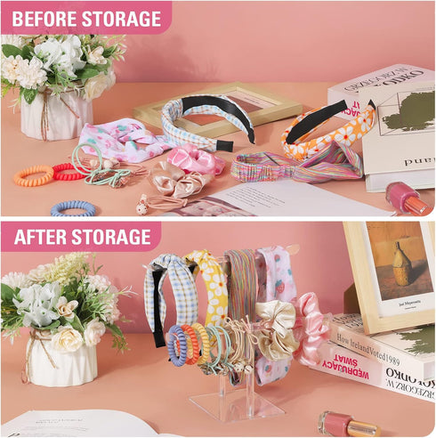 Headband Holder Scrunchie Holder Acrylic, Clear Hair Ties Holder Organizer, Headband Display Stand, Scrunchie Storage Organizer, Hair Accessories Organizer for Women and Girls