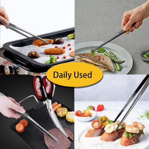 JETKONG 2 Pcs 12-Inch Food Tweezer Tongs, Stainless Steel Kitchen Cooking Tweezers