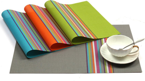 SHACOS Placemats Set of 4 Colorful Woven Vinyl Place Mats for Dining Table, Reversible