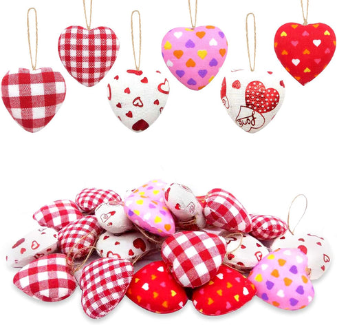 EBaokuup 30 Pcs Valentines Fabric Heart Ornament for Hanging, Heart-Shaped Decoration for Valentine's Day Home Decor