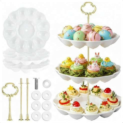 3 36 Countertop Tier Ceramic Easter Deviled Egg Platter Hole Deviled Egg Tray Container, Detachable Eggs Holder Tower