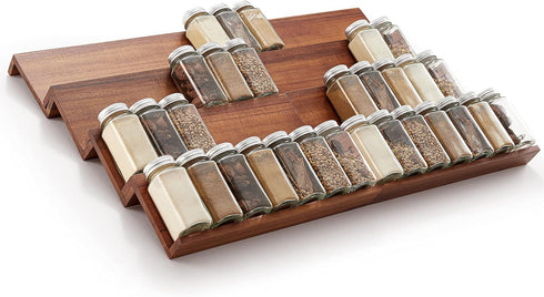 4-Tier Pack 8 (64 Tinamo Acacia Wooden Spice Rack Organizer for Cabinet - Spice Drawer Insert, Spice Organization