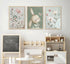 PPJ 3Pcs Nursery Bunny Wall Art Cute Rabbit Botanical Flowers Wall Decor Green Nursery Pictures Posters Girl Bedroom
