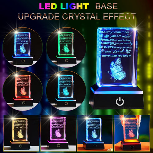 3D Crystal Butterfly Inspirational Gift with Color Changing LED Base, Inspiring Plaque, Birthday and Graduation Gifts