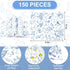150Pcs Blue Floral Wax Paper Chinoiserie Bird Flower Deli Paper Sandwich Wrap Paper Tissue Waterproof Oil-Proof Picnic Liners for Party Kitchen Supplies, 9.8 x 8.3 Inch