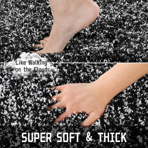 Yimobra Fluffy Bath Rug Set - Shaggy Non-Slip Bathroom Rugs, Machine Washable, 24x17+32x20 Inches, Black and White