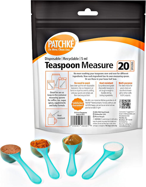 Plastic Measuring Spoons, 5 ml - 1 Teaspoon, Fits in Jar, Good for Formula, Coffee, Pet Food (20 Pack)