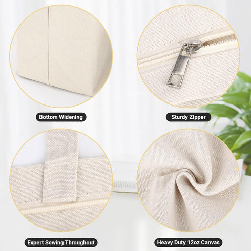 Segarty 3pcs 19.7x15.7 inch 12oz Blank Tote Canvas Bag with Zipper, Bags with Handles, Heavy Duty Reusable Washable