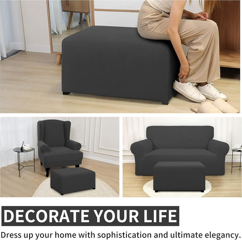 Easy-Going 100% Dual Waterproof Stretch Ottoman Cover, Large Dark Gray Furniture Protector with Elastic