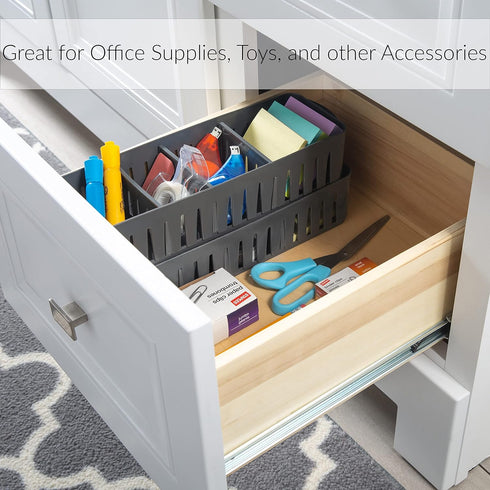 Simplify 4 Compartment Stackable Bin with Adjustable Dividers, Drawer Organizer for Office, Desk Supplies, Grey