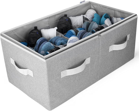 Moteph Shoe Organizer for Closet, Large Grey Shoe Storage with Clear Cover & Adjustable Dividers for 24 Pairs