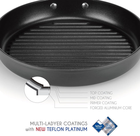 TECHEF Onyx Collection 12-inch Grill Pan - New Teflon Platinum Non-Stick Coating, Made in Korea