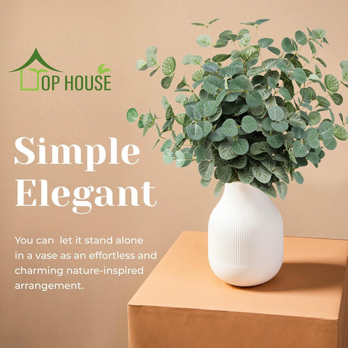 TOPHOUSE 6pcs Artificial Eucalyptus Leaves Stems Bulk - 24.8” Silver Dollar Eucalyptus Artificial Greenery Silk Plant